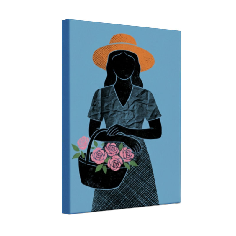 Plantes et fleurs Femme avec un chapeau tenant un panier de fleurs, H 36 po x l 24 po
