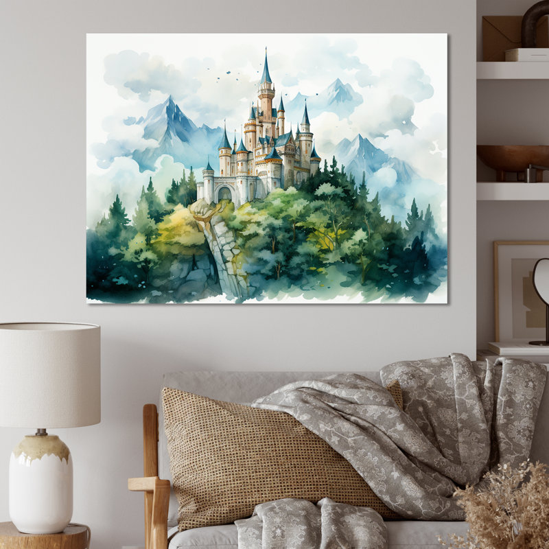 Art mural citadelle Medival dans les montagnes - Châteaux, H 16 po x l 32 po x P 1 po, Toile tendue