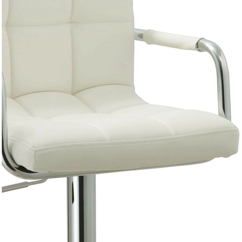 Tabouret de bar contemporain à accoudoirs pivotants réglables avec coussin, blanc, Blanc