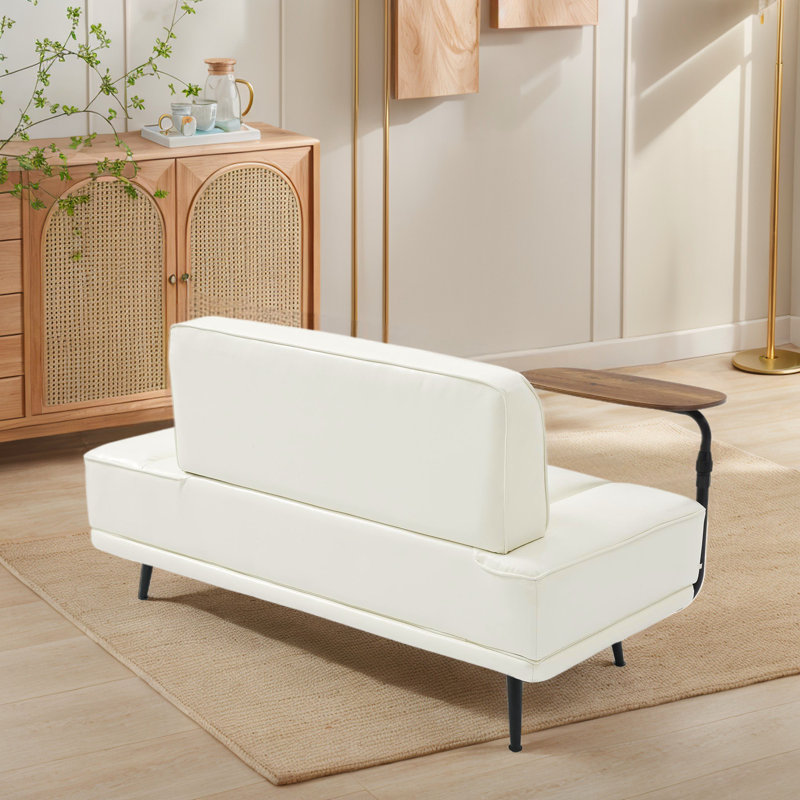 54.98" W Upholstered Faux Leather Bench, Beige