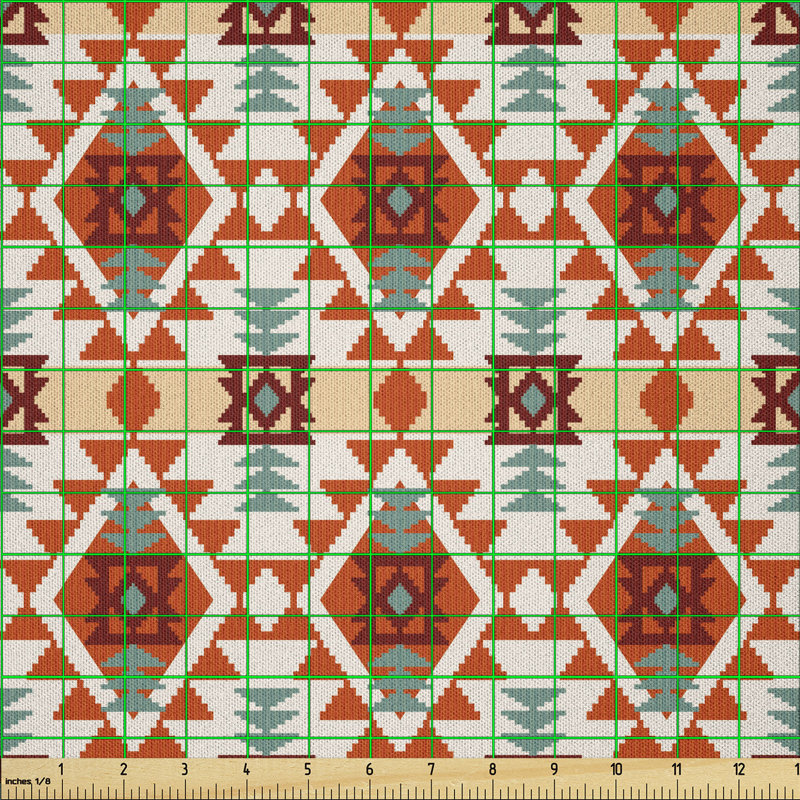 Dallion Prehistoric Traditional Aztec Folk Motif with Geometric Triangles Native Design Fabric