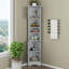 Armoire de rangement d'angle, haute avec 2 portes et 3 tablettes, tablettes réglables, tablette ouverte pour la salle de bain, la cuisine et le salon-1223092880