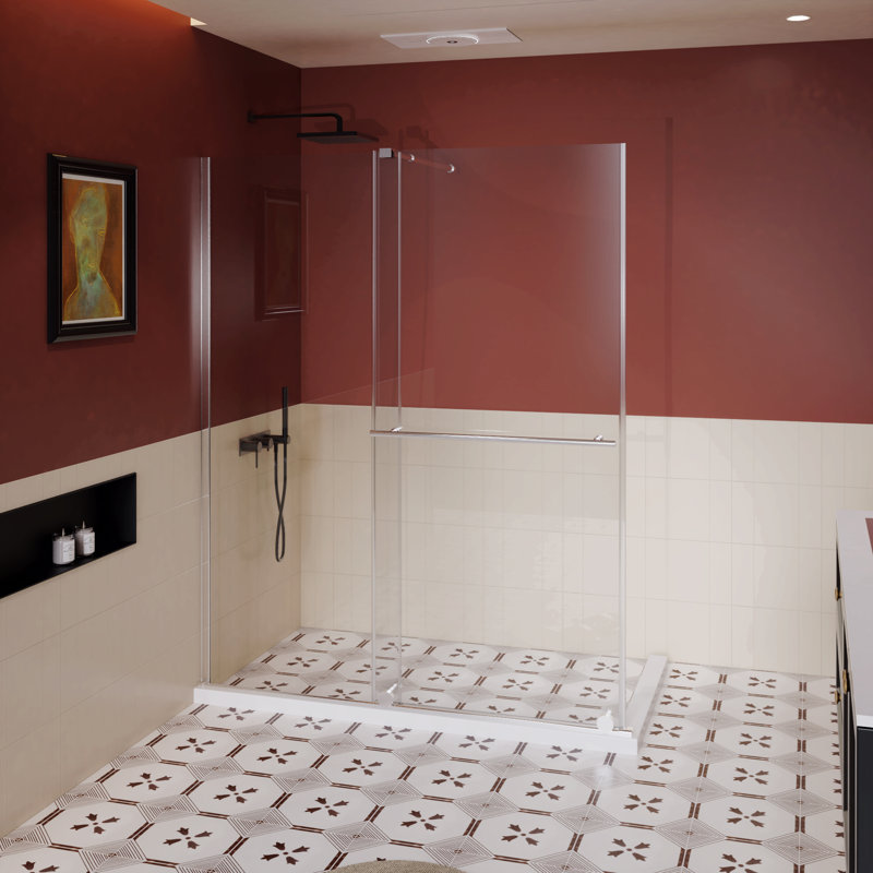 Glass Shower Door, 30 - 60 In.W X 72 In.H Shower Sliding Door Walk-In Shower Screen Dual Usage,1/4 Inch Thick Glass Panel With Stainless Steel Handle, Supporting Bar