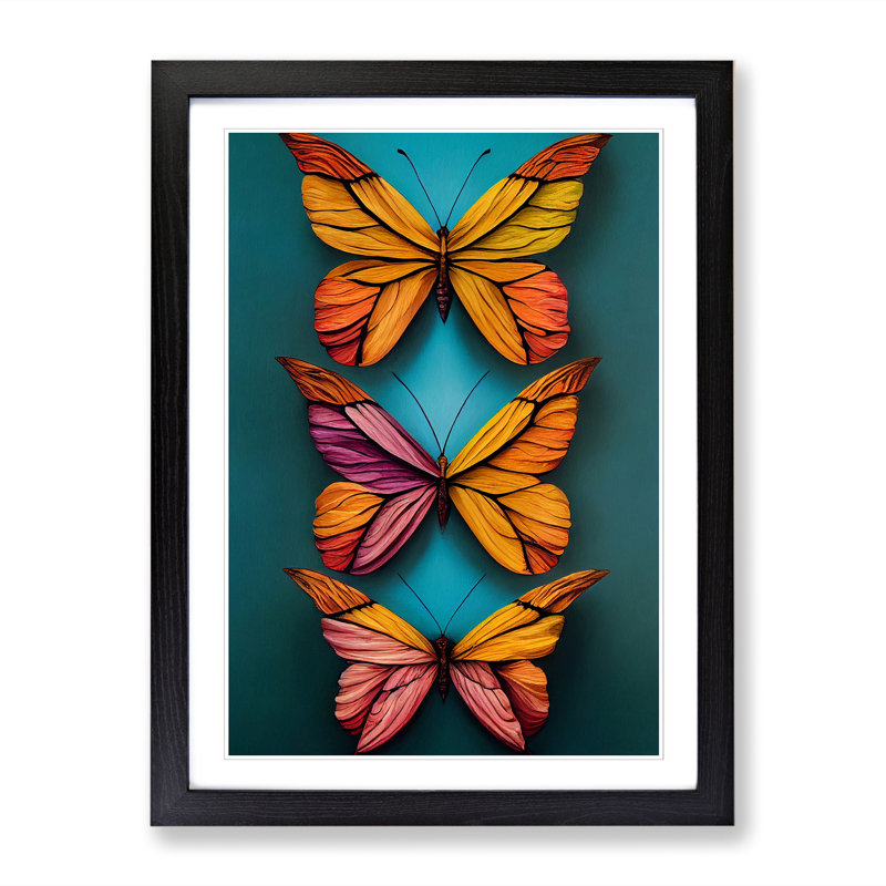 Butterfly Contemporary - Single Picture Frame Print, 64cm H x 46cm W x 2cm D, Black Framed