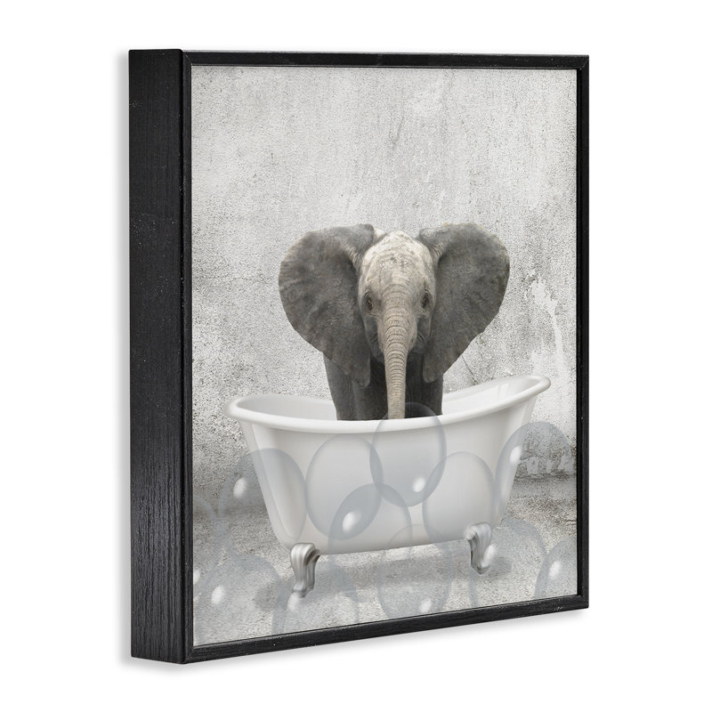 Bébé éléphant à l'heure du bain, Noir, noir, noir, noir, H 17 po x l 17 po