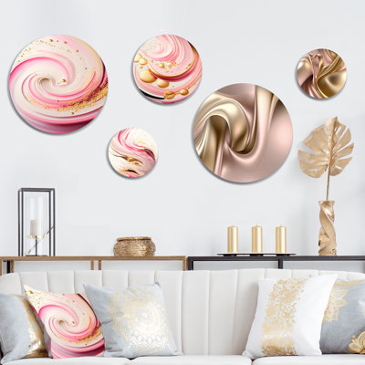 Ensemble de 5 décorations murales abstraites roses et dorées I
