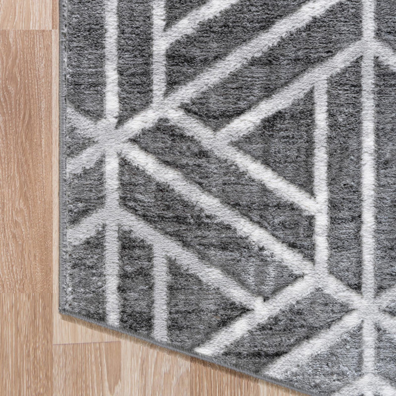 Tapis d'intérieur rectangulaire en polyester tissé à la machine à motif abstrait Eshin, Octogone 5 pi 3 po