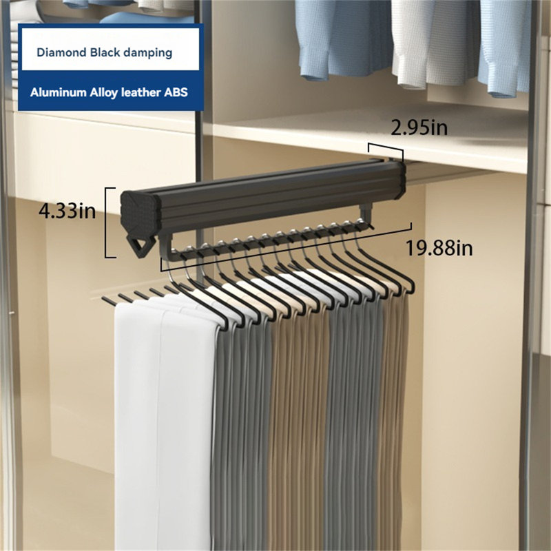 Porte-pantalons rétractable avec rail coulissant, H 4,33 po x l 2,95 po x P 19,88 po