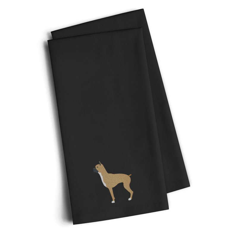 Cotton Embroidered Tea Towel Kitchen Towel, Black, 25" H x 16" W x 0.1" D