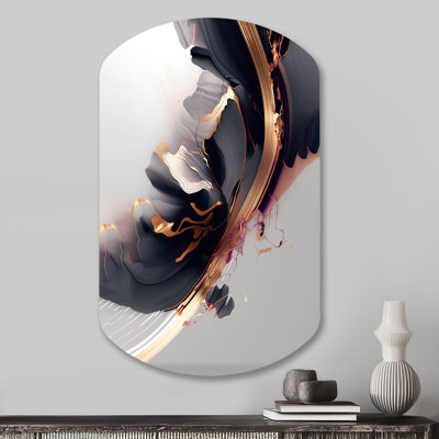 Nadim Rosegold Black Transcending Complexity I - Cylinder Abstract Metal Art, Asymmetrical Metal Wall Sculpture Print
