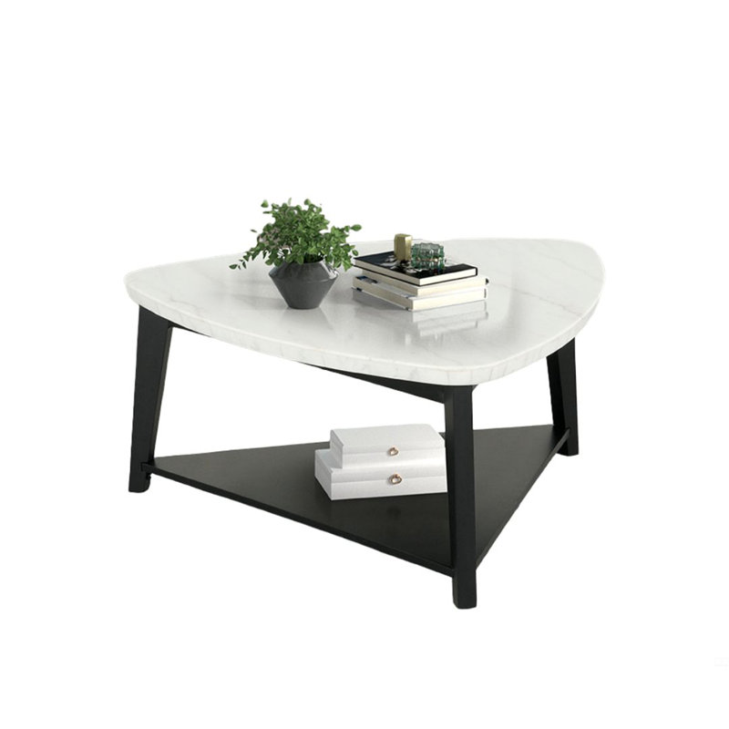 Table basse triangulaire avec plateau de rangement en marbre
