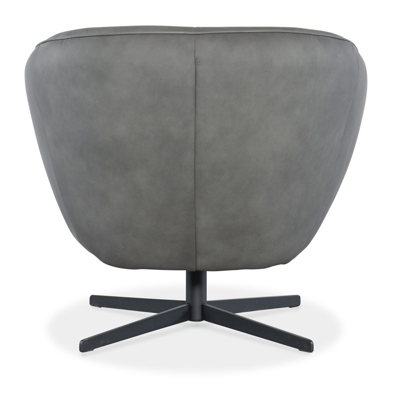 Gray Leather Barrel Swivel Chair with Metal Base