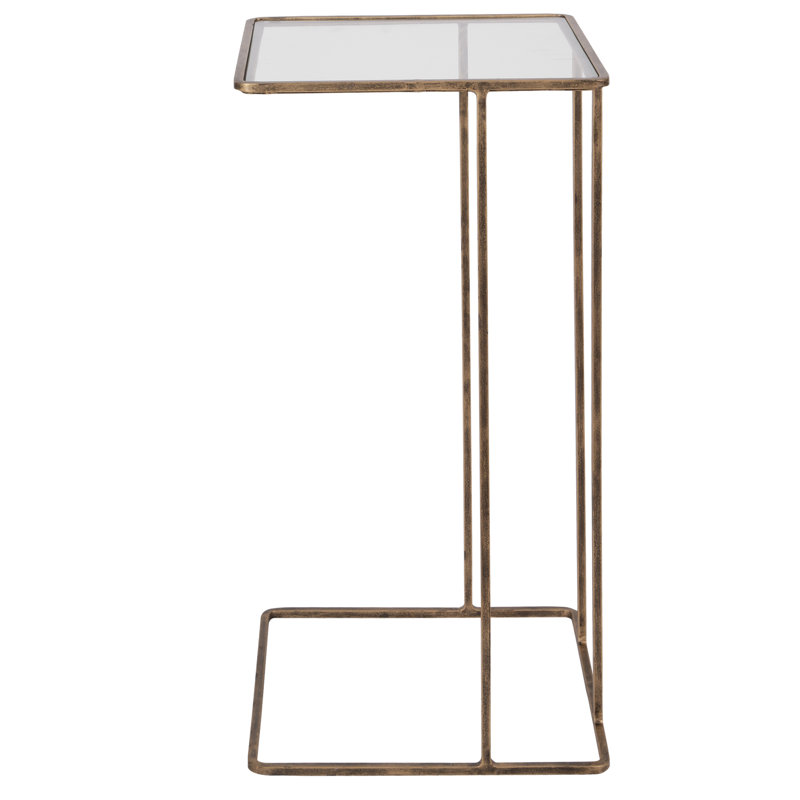 Margos Glass End Table, Antique Gold