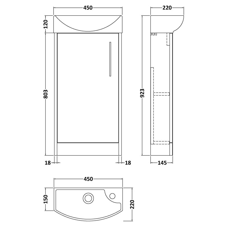 Juno 450mm Single Bathroom Vanity with Integrated Vitreous China Basin, Graphite Grey