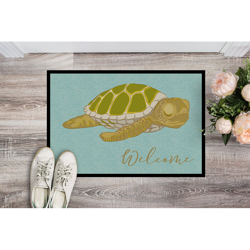 Tapis de porte pour l’extérieur antidérapant sea turtle welcome, Rectangulaire : 18 po x 27 po