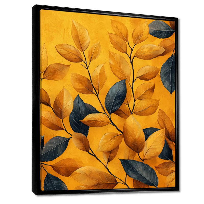 Décoration murale Riya moutarde feuilles d'automne Embrace I - feuilles, H 20 po x l 12 po, Framed Print without Mat, Black