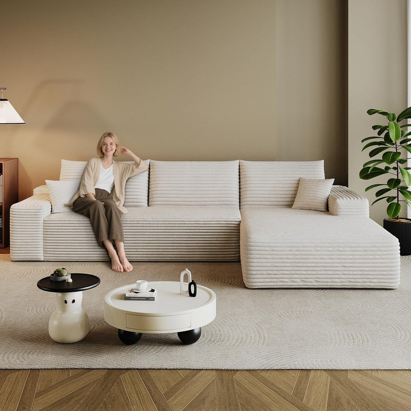 Canapé modulaire rembourré en L 107,7 po de style modulaire désossé en L 107,7 po pour salon - siège profond avec méridienne (vert, 2 places + méridienne)