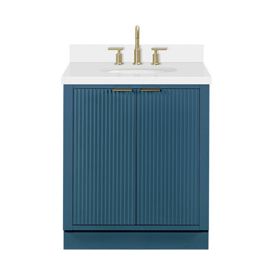 Meuble-lavabo simple en bois massif de 30 po avec plateau en quartz 1,5 po Haun