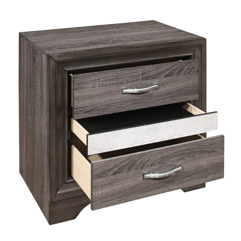 Table de chevet élégante avec porte-bijoux dissimulé - paillettes, 3 tiroirs, aucun assemblage requis pour une utilisation dans la chambre à coucher, poignées polies, compartiment caché,