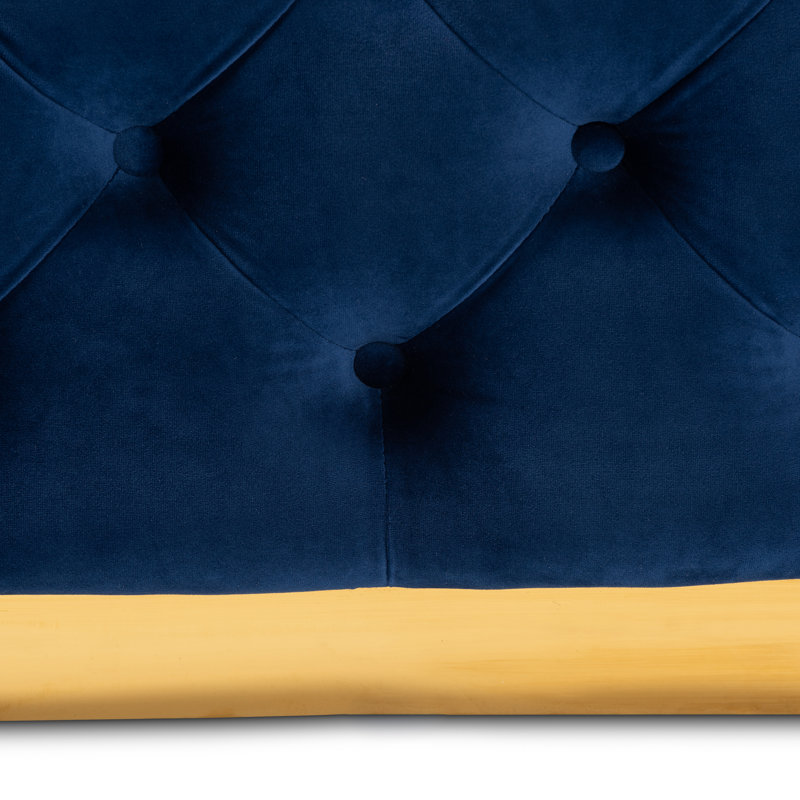 90cm Wide Velvet Tufted Square Solid Colour Cocktail Ottoman, Blue