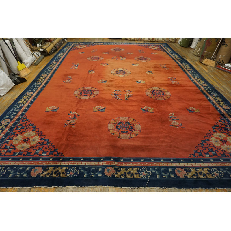 Tapis rétro à motif floral noué à la main Vintage