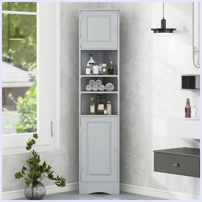Armoire de rangement multi-fonctionnelle avec deux portes et tablettes réglables, Gris