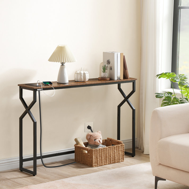 Treysin 44.9" Sofa Console Table With Power Outlet, Rustic brown