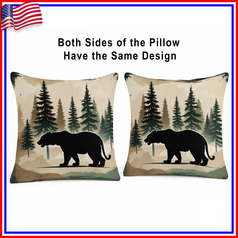 Bear In Forest Silhouette Double Sided Throw Pillows, 20 x 20 inches