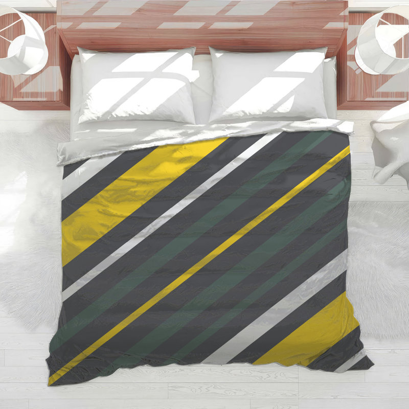 Édredon à rayures jaune et gris, Lit simple