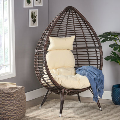 Chaise en forme de larme pour patio d'extérieur et coussins beige aqua, structure en métal, l 38,69 x P 32,14 H 60,12, aspect neutre
