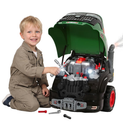 AIYAPLAY Kids Truck Engine Toy with Spray Lights Sounds for 3-6 Years, Green