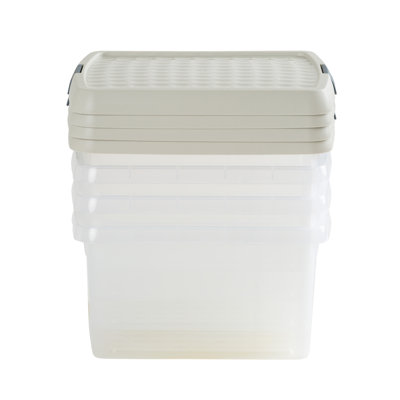 Wham Clip 9L Square Plastic Storage Boxes with Secure Clip Lock Lids. L:29 x W:29 x H:15.5cm