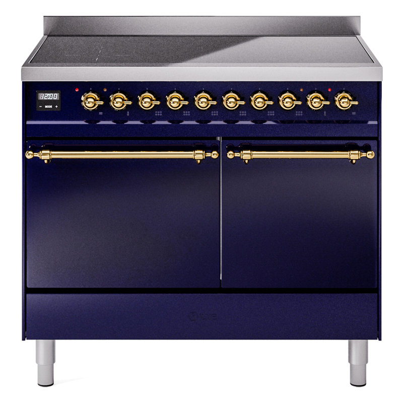 Cuisinière à induction 40 pouces avec 6 éléments à induction ILVE Nostalgie II Series (porte pleine), Bleu minuit / laiton