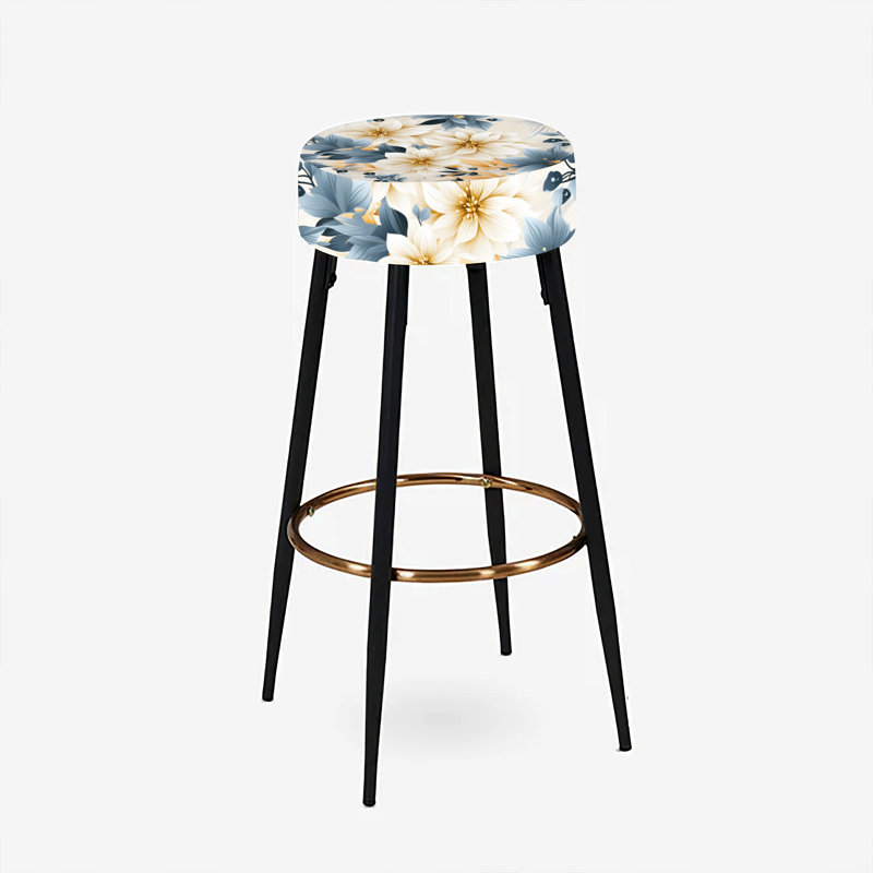 Ensemble de 2 tabourets de bar à motif géométrique bleu et doré