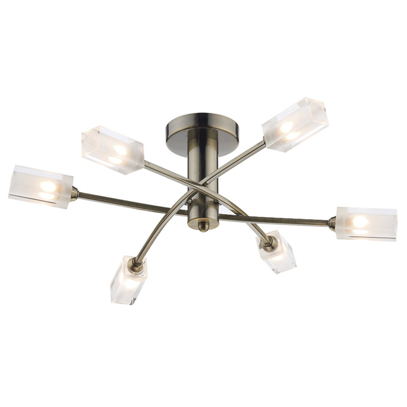 Nevaeh Glass Semi Flush Mount, Antique Brass