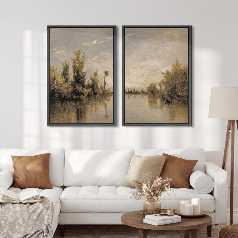 «Tranquil River Reflections pair of Serene», 2 pièces sur toile, H 36 po x l 48 po, Noir