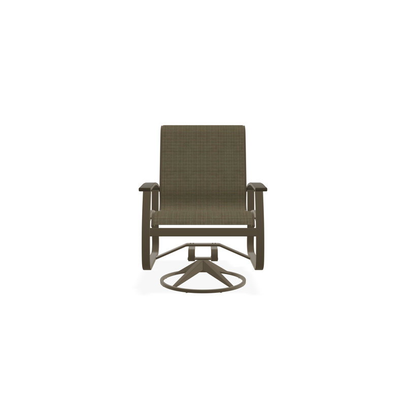 Belle Isle Sling Aluminum Frame Dining Height Swivel Rocker with Marine Grade Polymer Arm Accent, Beachwood, Elevation Stone