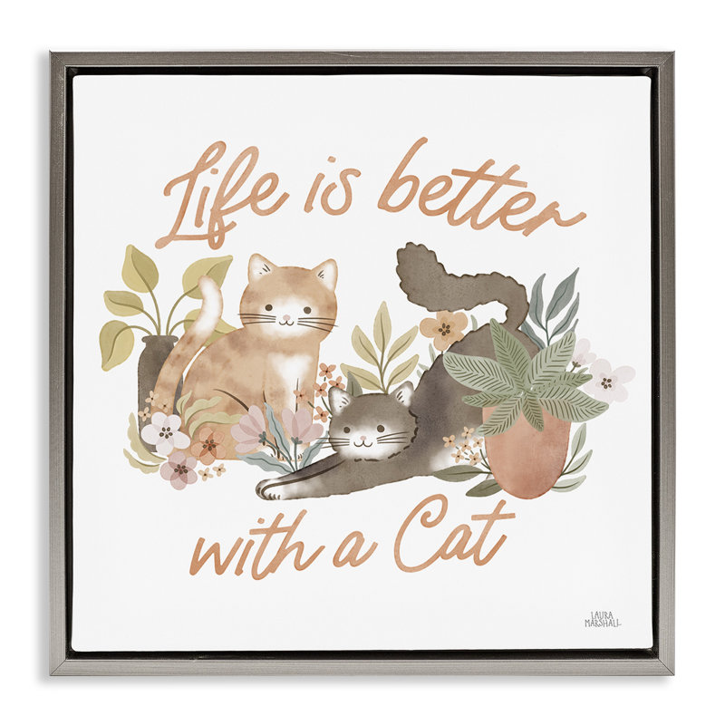 «Better with Cat Expression», art mural encadré noir par Laura Marshall, Cadre flottant gris lustré, H 25 po x l 25 po