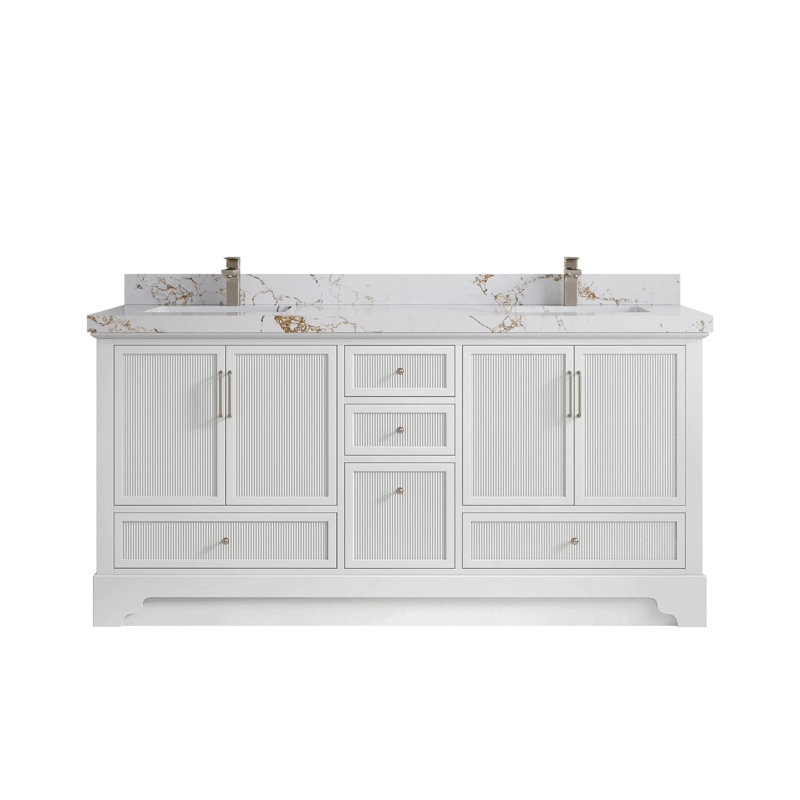 72 " W Freestanding Standard Free Standing 2 Double Vanity Bathroom Vanity With Quartz Top, Viola Gold