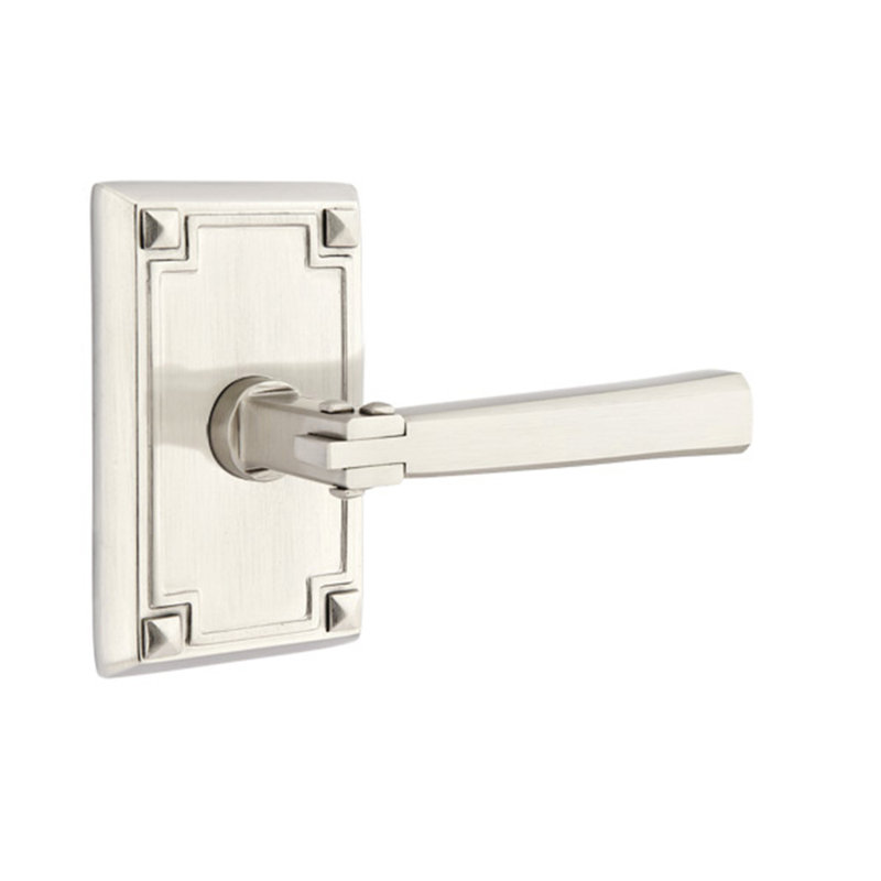 Flat Double Dummy Door Lever with Rectangle Rosette, Satin Nickel, Right
