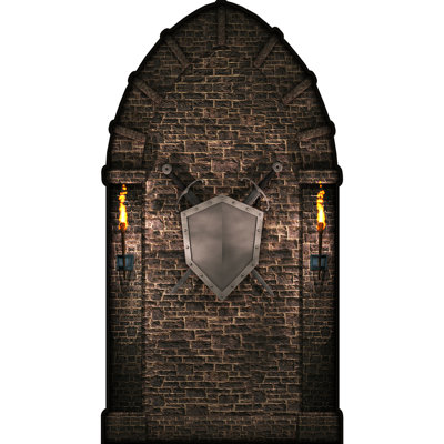 Medieval Brick Stone Wall Arch Sword Shield Torch Prop Cardboard Cutout Standee Standup