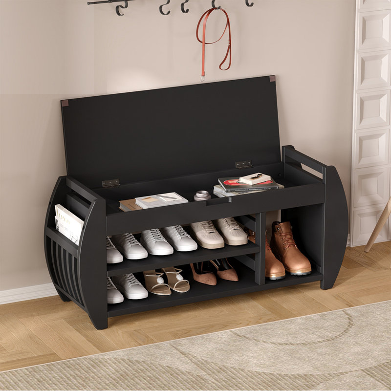 Banc de rangement en tissu, H 38,1 po x l 42 po x P 13 po, Noir, noir, noir, noir