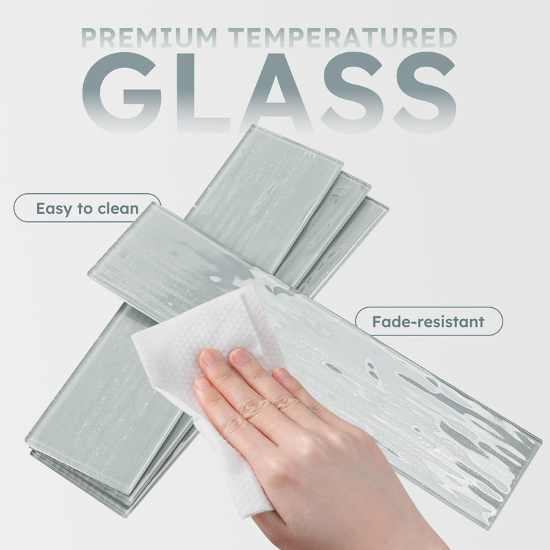 Carreaux de métro en verre gris perle adhésif Diflart 3 po x 12 po pour cuisine et salle de bain (paquet de 20), Gris perle
