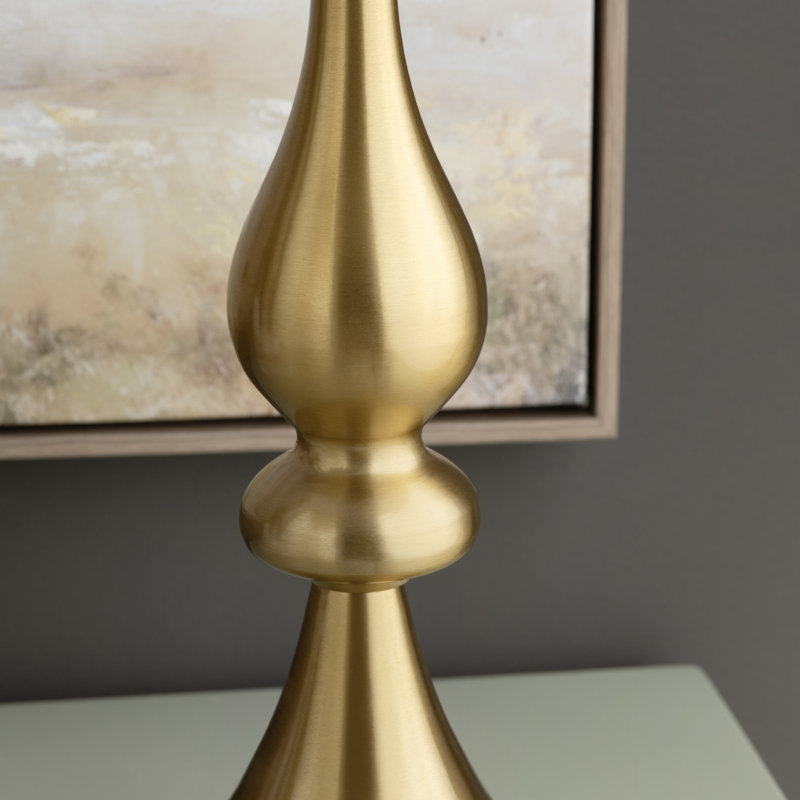 Ensemble de 2 lampes de table en métal doré brossé avec abat-jour tambour en métal et cristal, Doré / Blanc