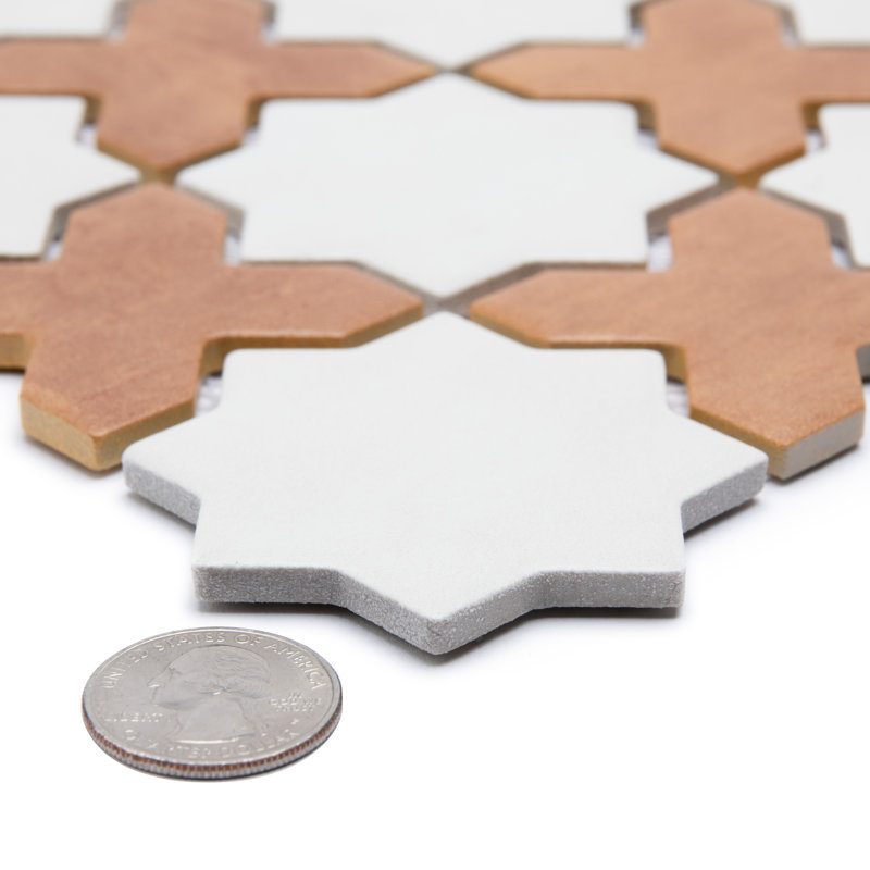 Sentier Des Cotto Star W/Cross 11-7/8 In. X 11-7/8 In. Porcelain Mosaic Tile, White/Brown