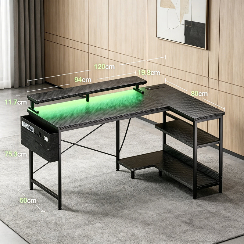 L-Shaped Metal Base Computer Desk