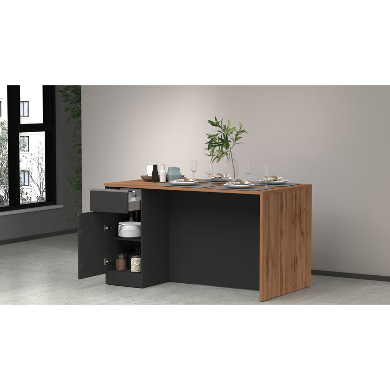 Caymitte Wood Kitchen Island, Anthracite Grey/Oak
