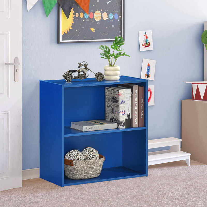 2-Tier Bookcase Storage Organizer, Wooden Open Storage Shelf for Bedroom, Nursery, Kids Room, Living Room, or Home Office - Blue