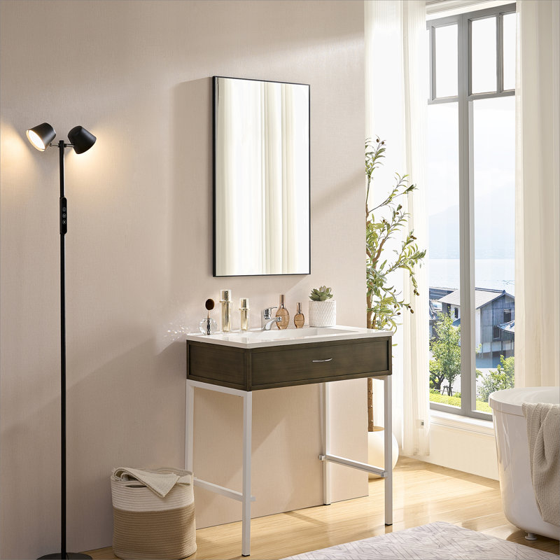 Miroir de salle de bain noir brillant pour miroir mural rectangulaire de salle de bain, 22 po x 60 po