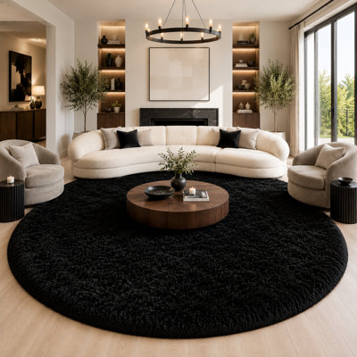 Tapis rond noir de 5 pi x 5 pi pour chambre à coucher